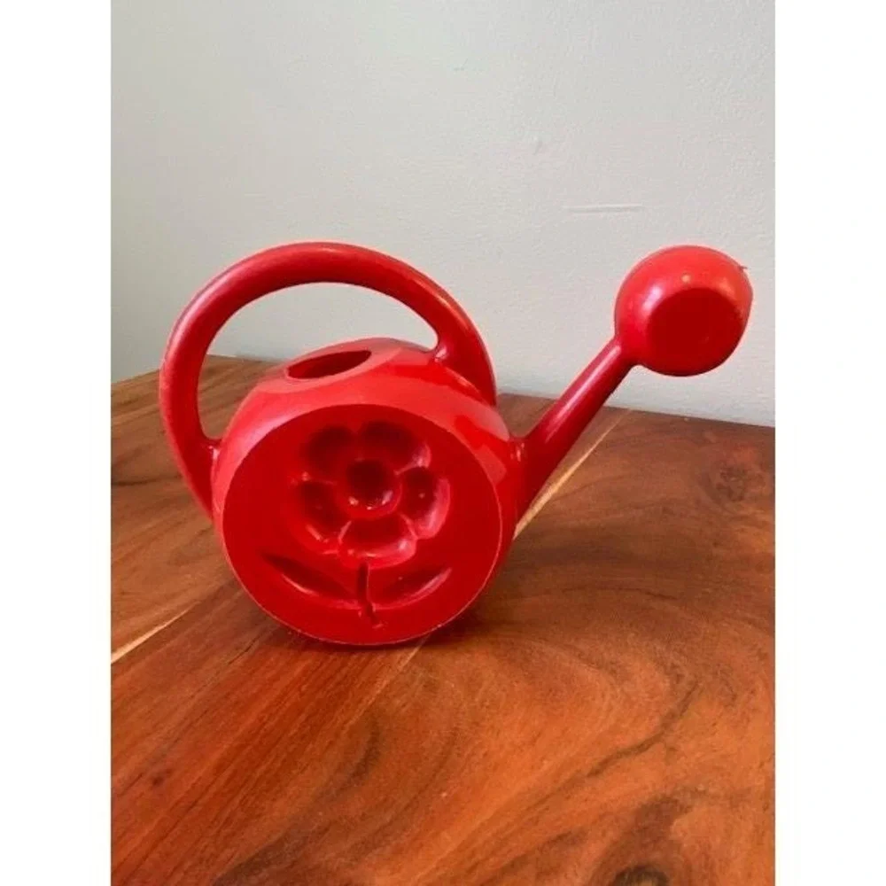 Vintage Watering Can Toy Mob Superjouet Red Plastic Made in France Frog Flower